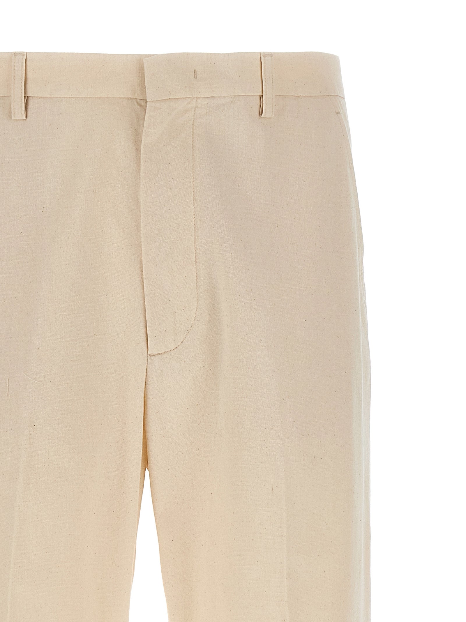 Beige Cotton Casual Pants