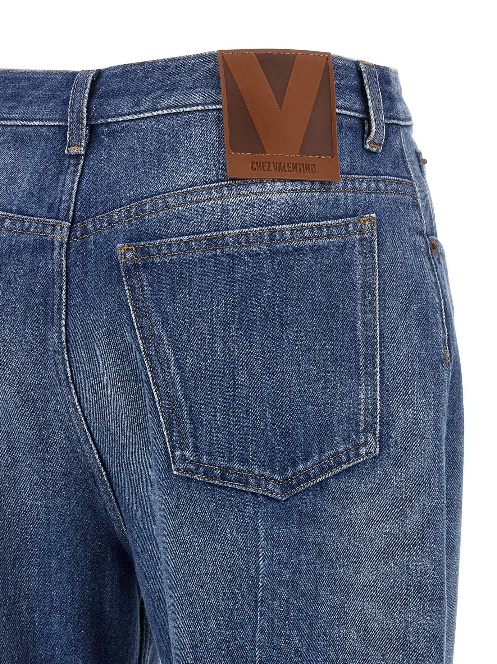Blue Cotton Flared Jeans