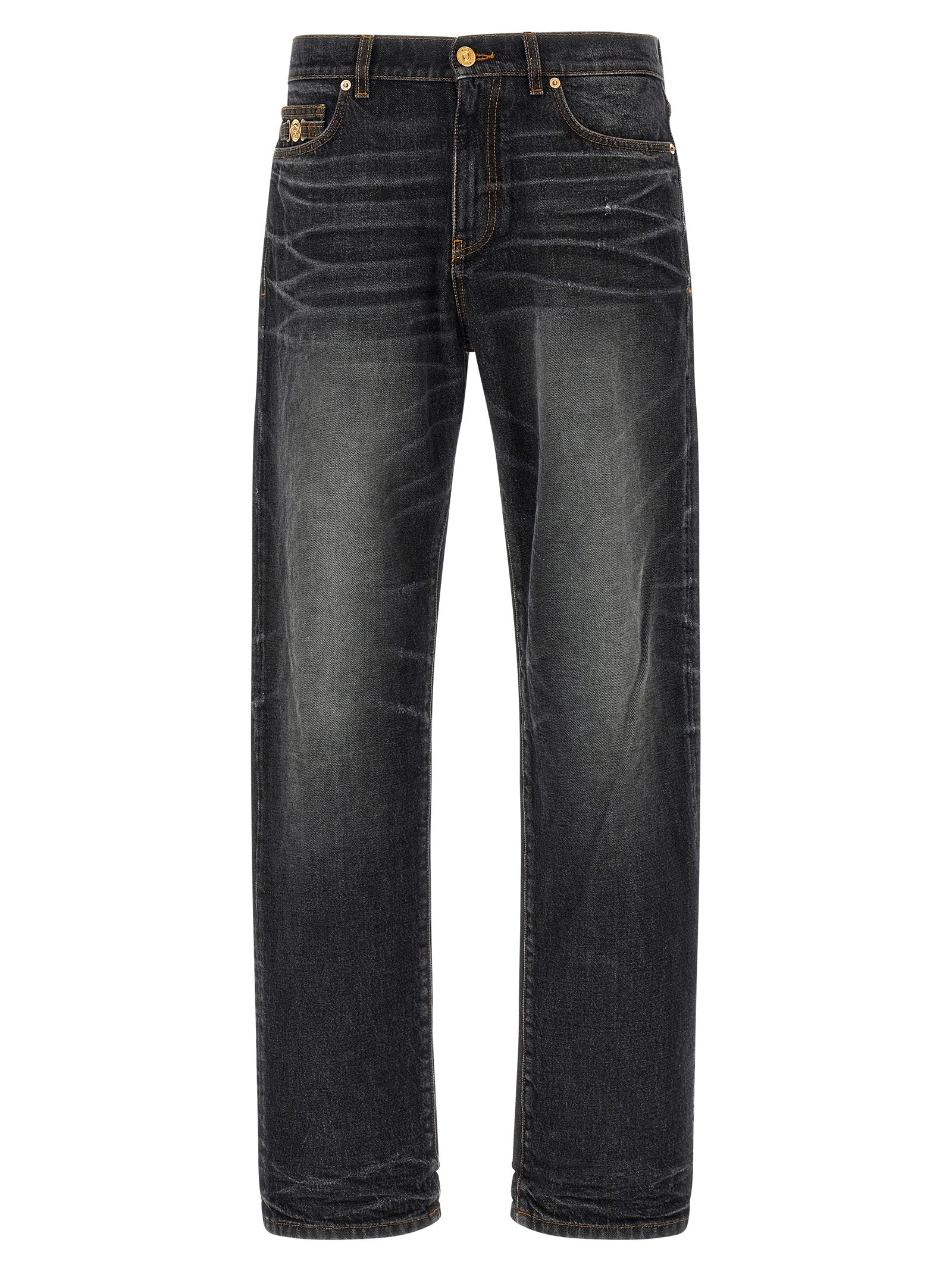 Black Cotton Straight-Leg Jeans