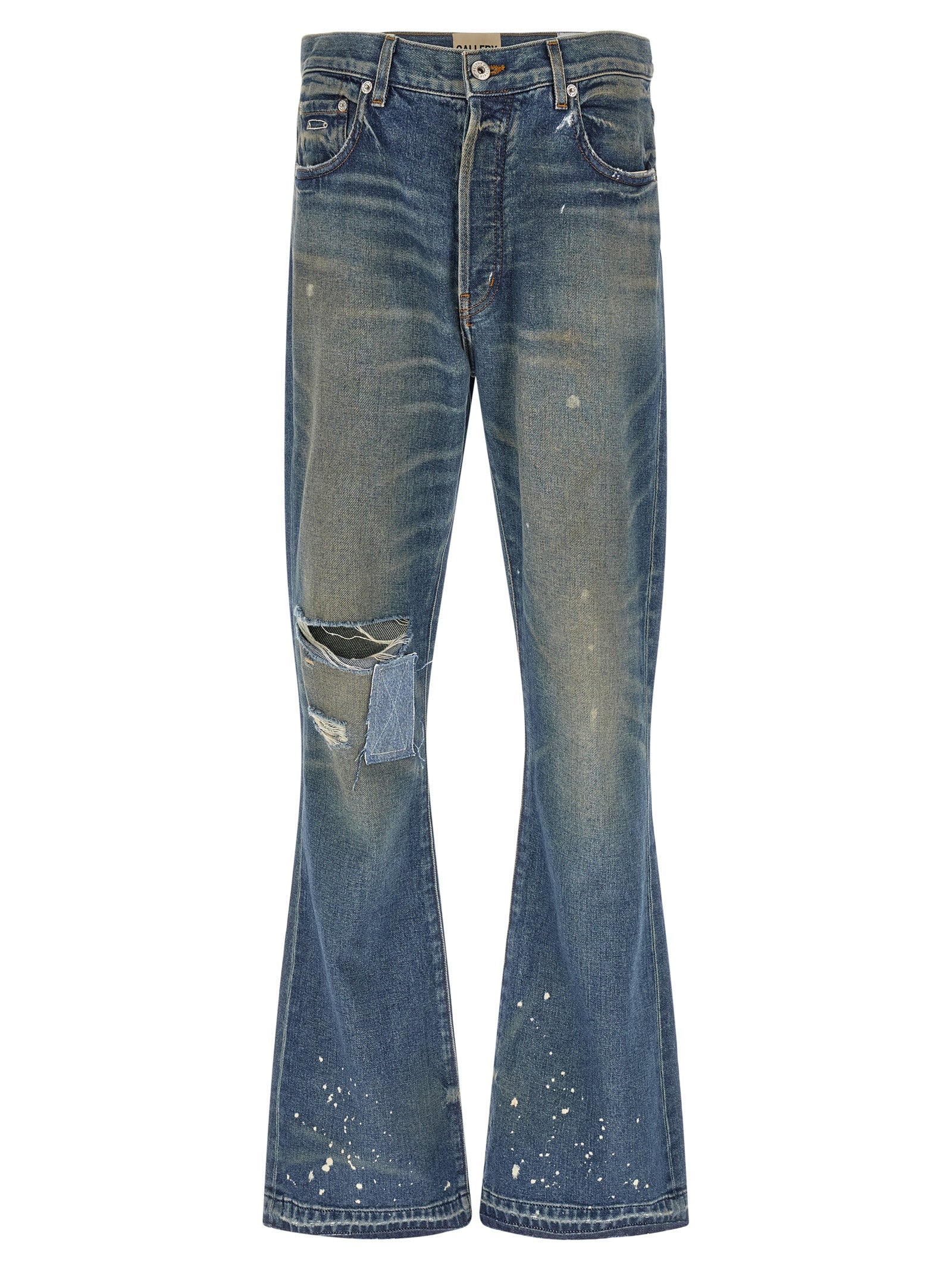 Blue Cotton Flared Jeans