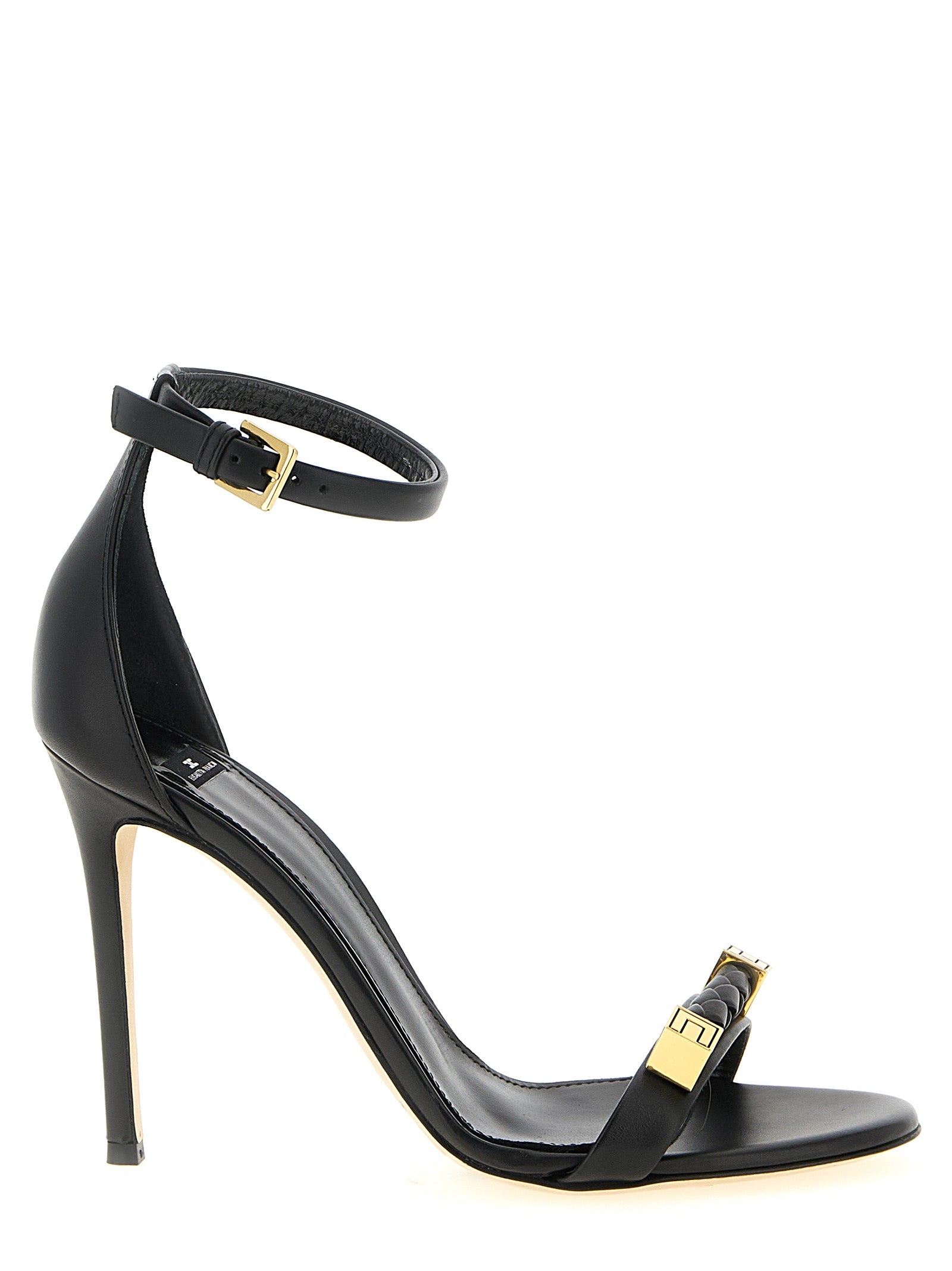Elisabetta Franchi Svarte Skinn Sandaler med Stiletthæl