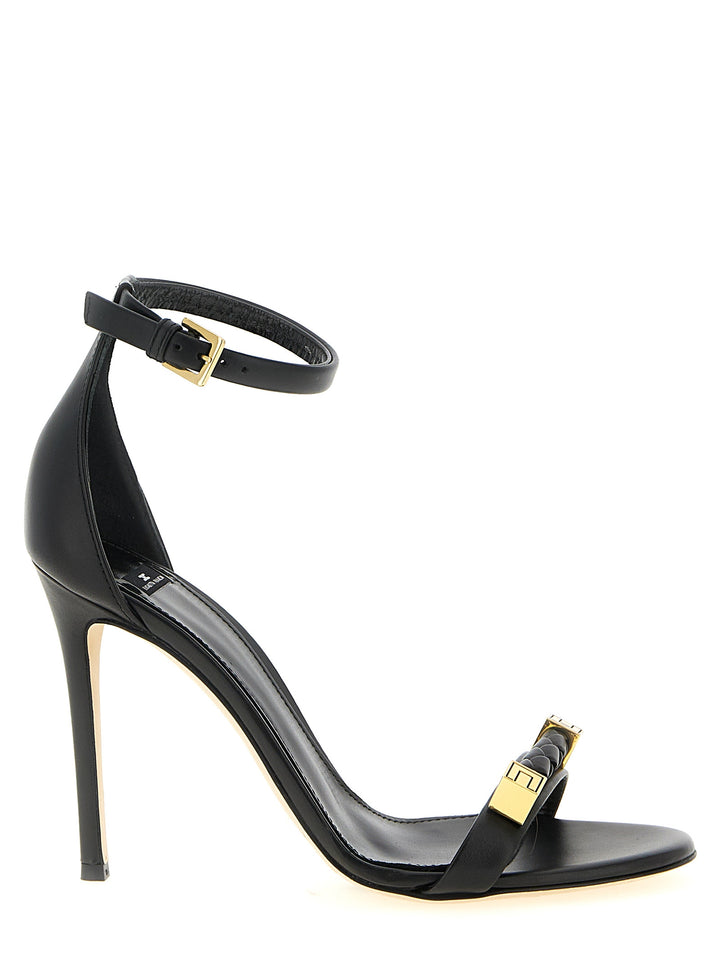 Elisabetta Franchi Svarte Skinn Sandaler med Stiletthæl