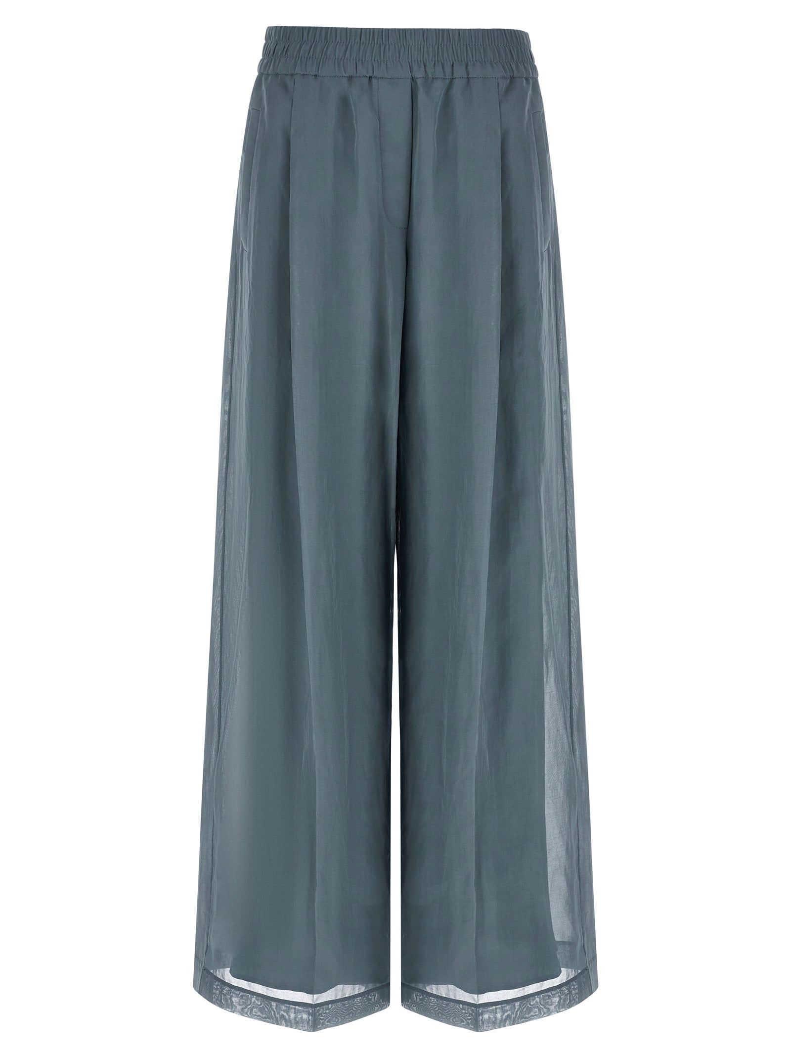 Blue Cotton Casual Pants