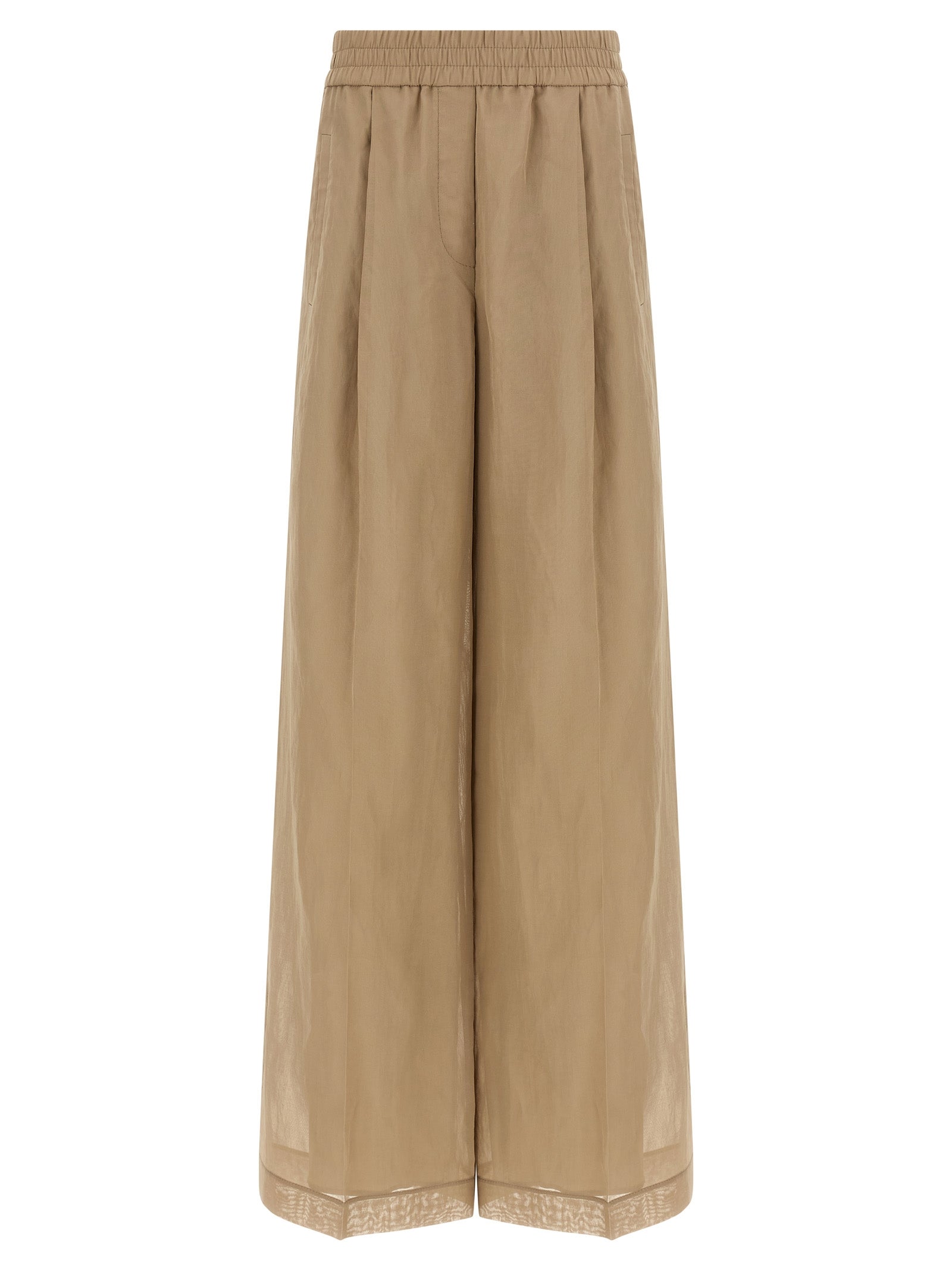 Beige Cotton Casual Pants