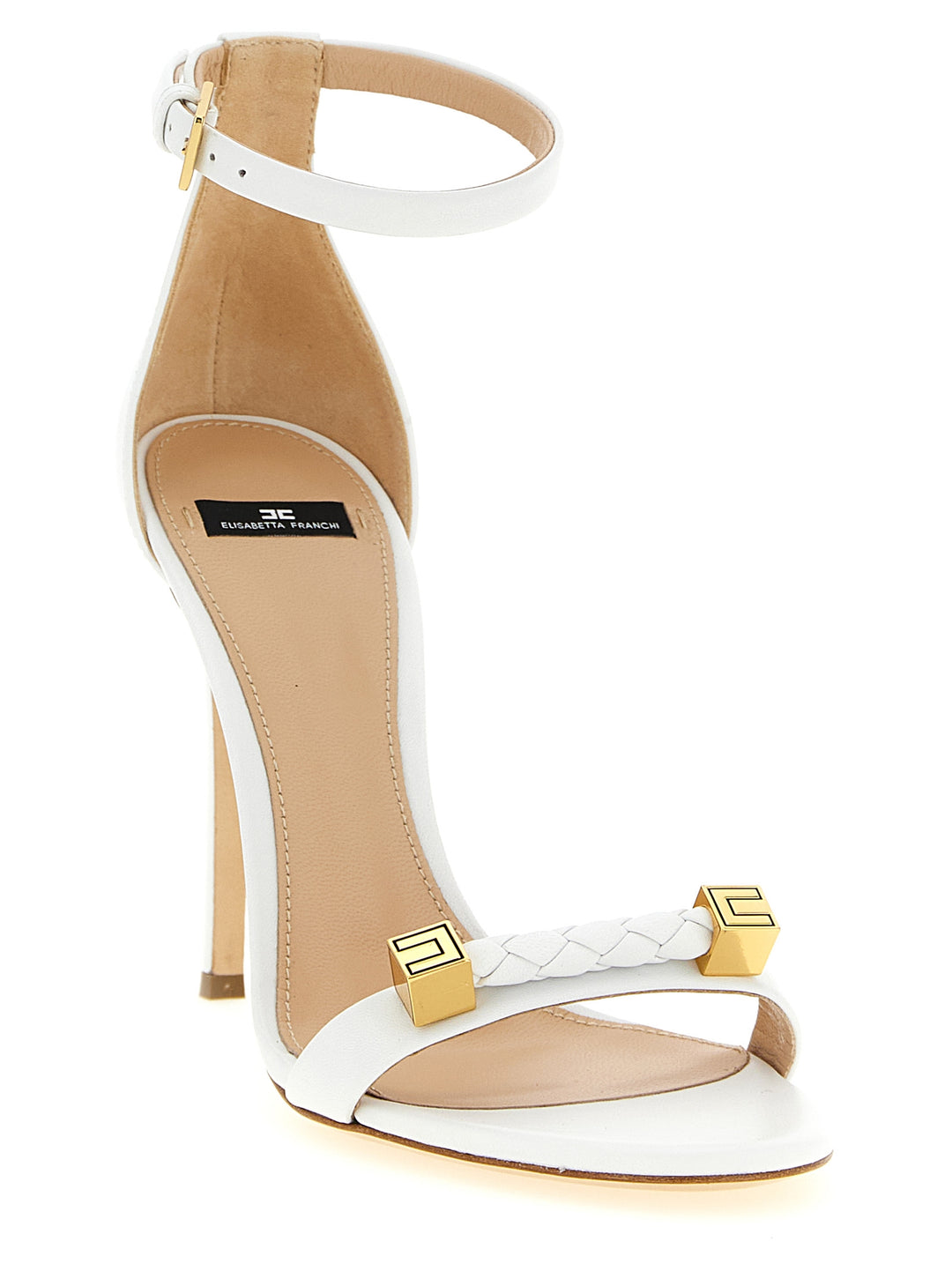 Elisabetta Franchi hvite sandaler med stiletthæl i skinn