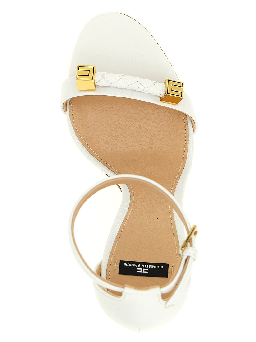 Elisabetta Franchi hvite sandaler med stiletthæl i skinn