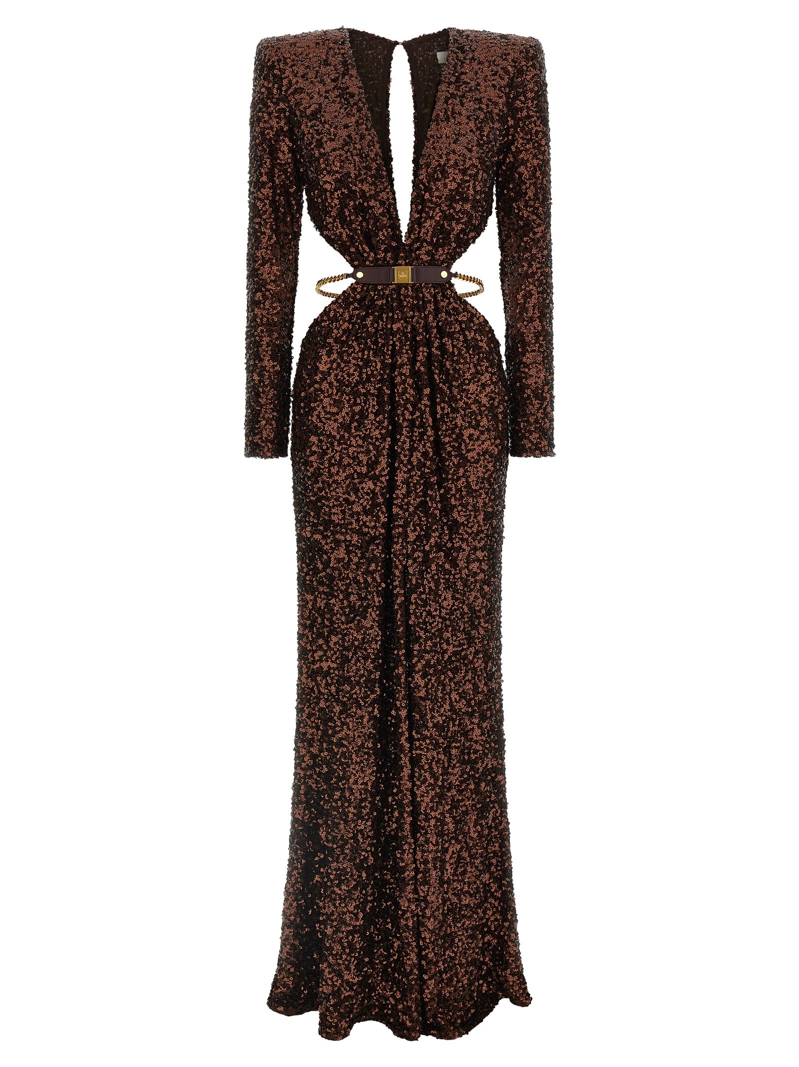 Brown Polyester Long Dress