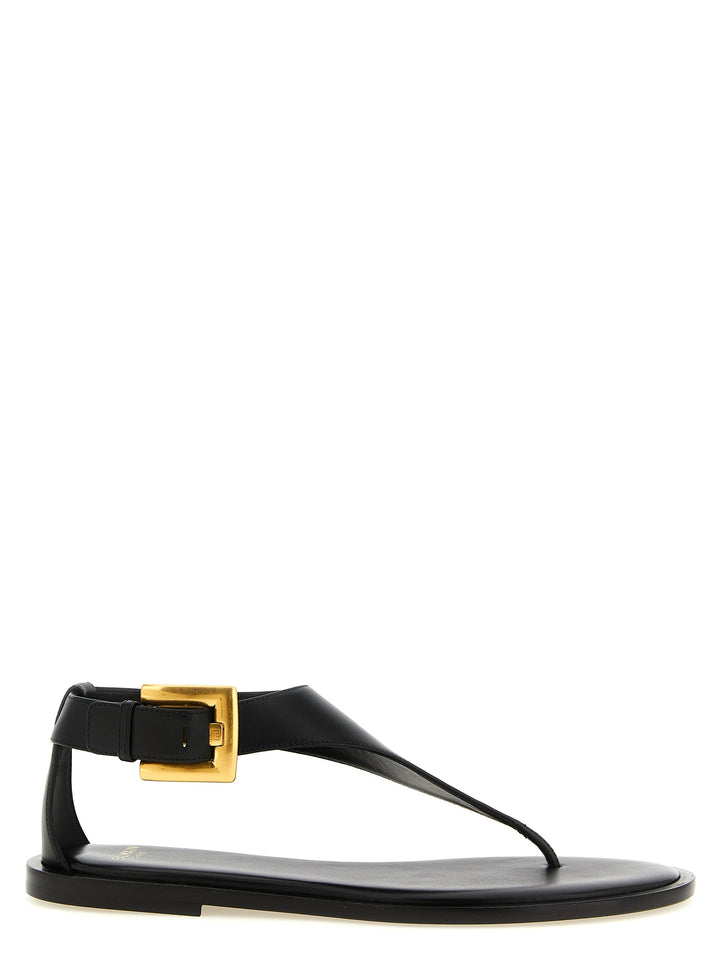 Balmain Sorte Flate Sandaler i Lammeskinn
