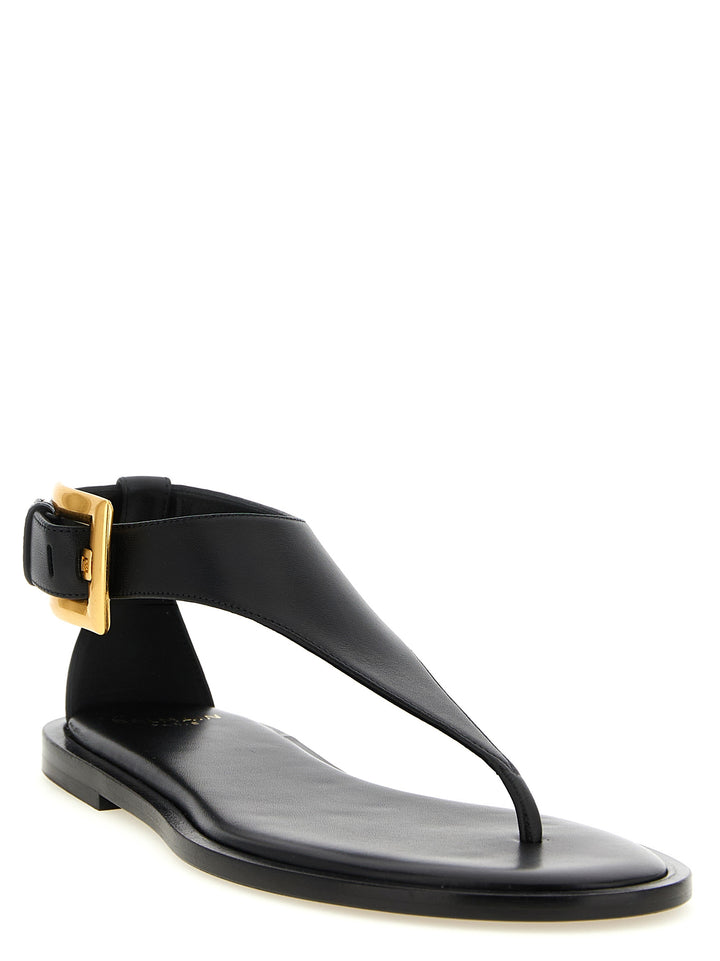 Balmain Sorte Flate Sandaler i Lammeskinn