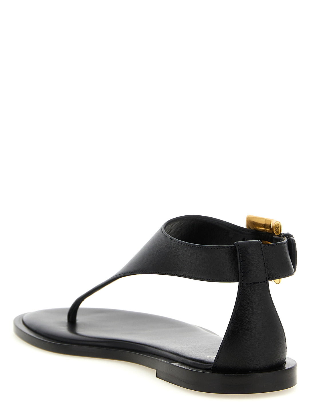 Balmain Sorte Flate Sandaler i Lammeskinn