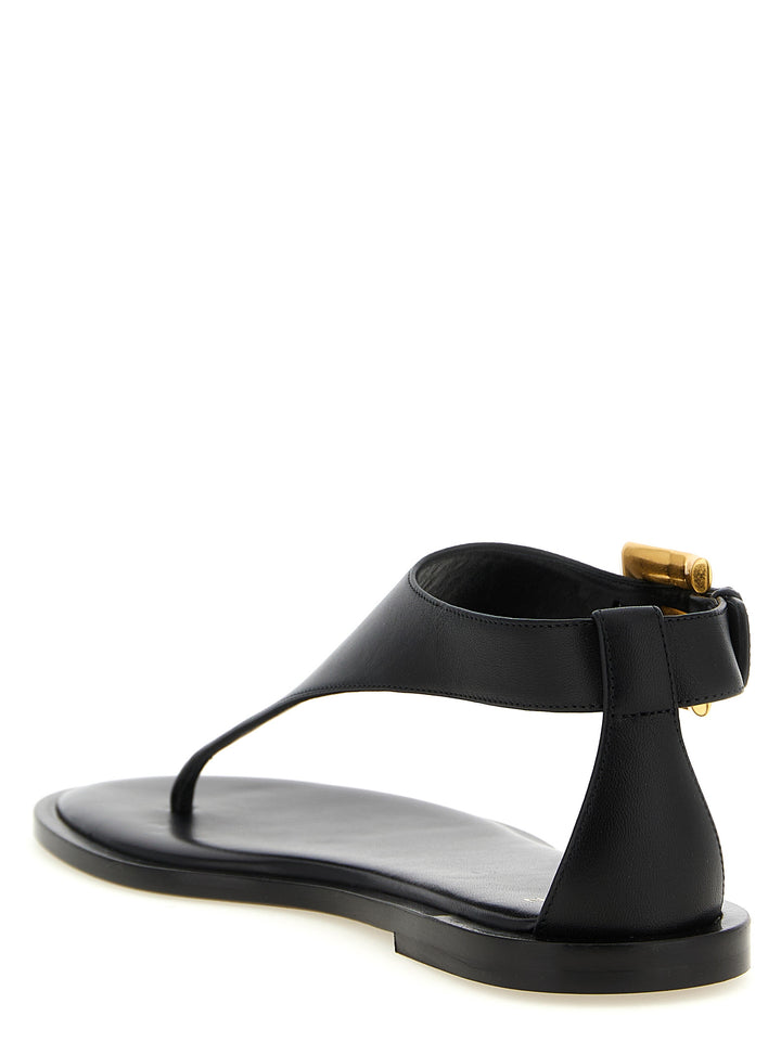 Balmain Sorte Flate Sandaler i Lammeskinn
