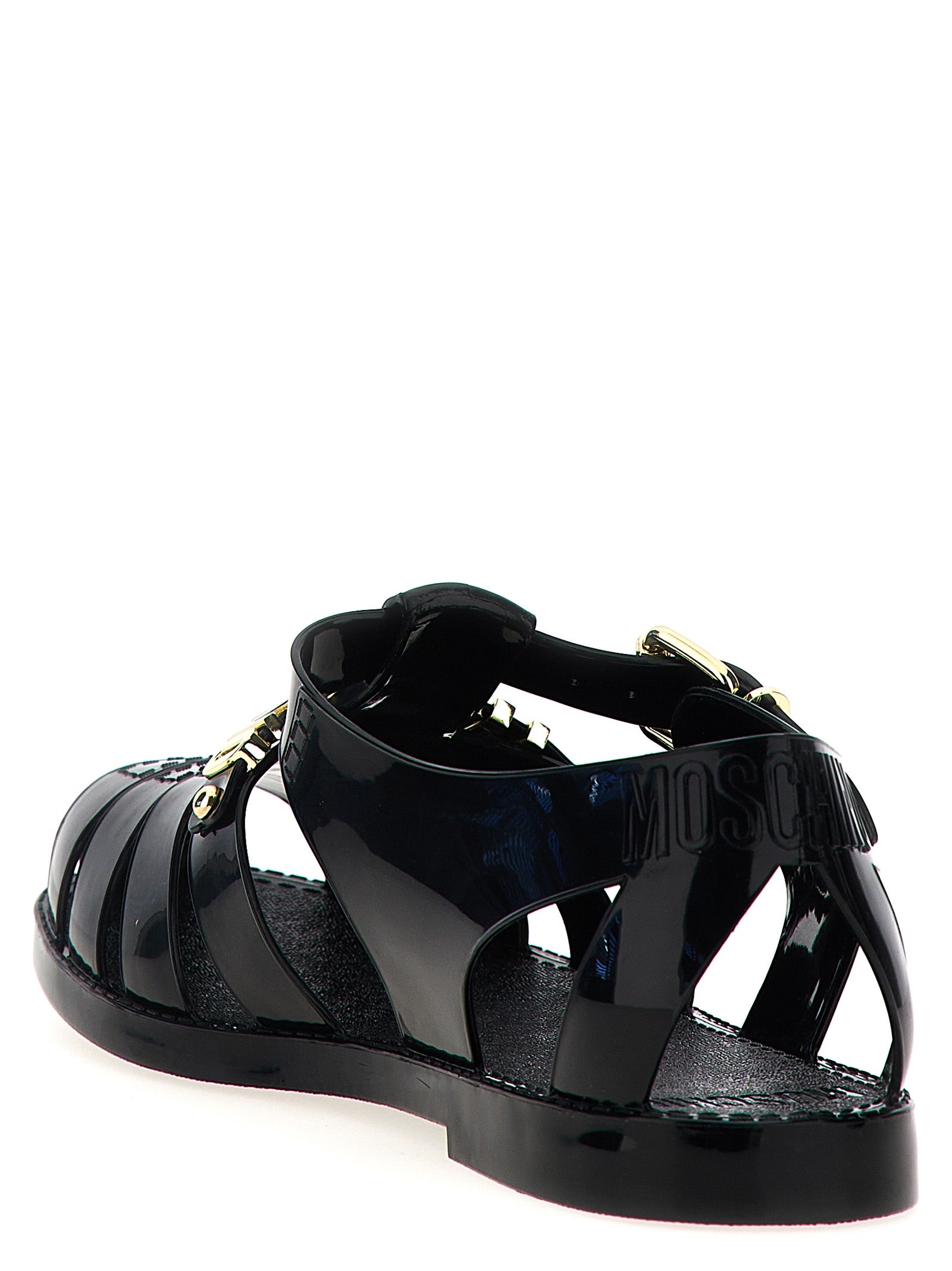 Moschino Black Pvc Flat Sandals