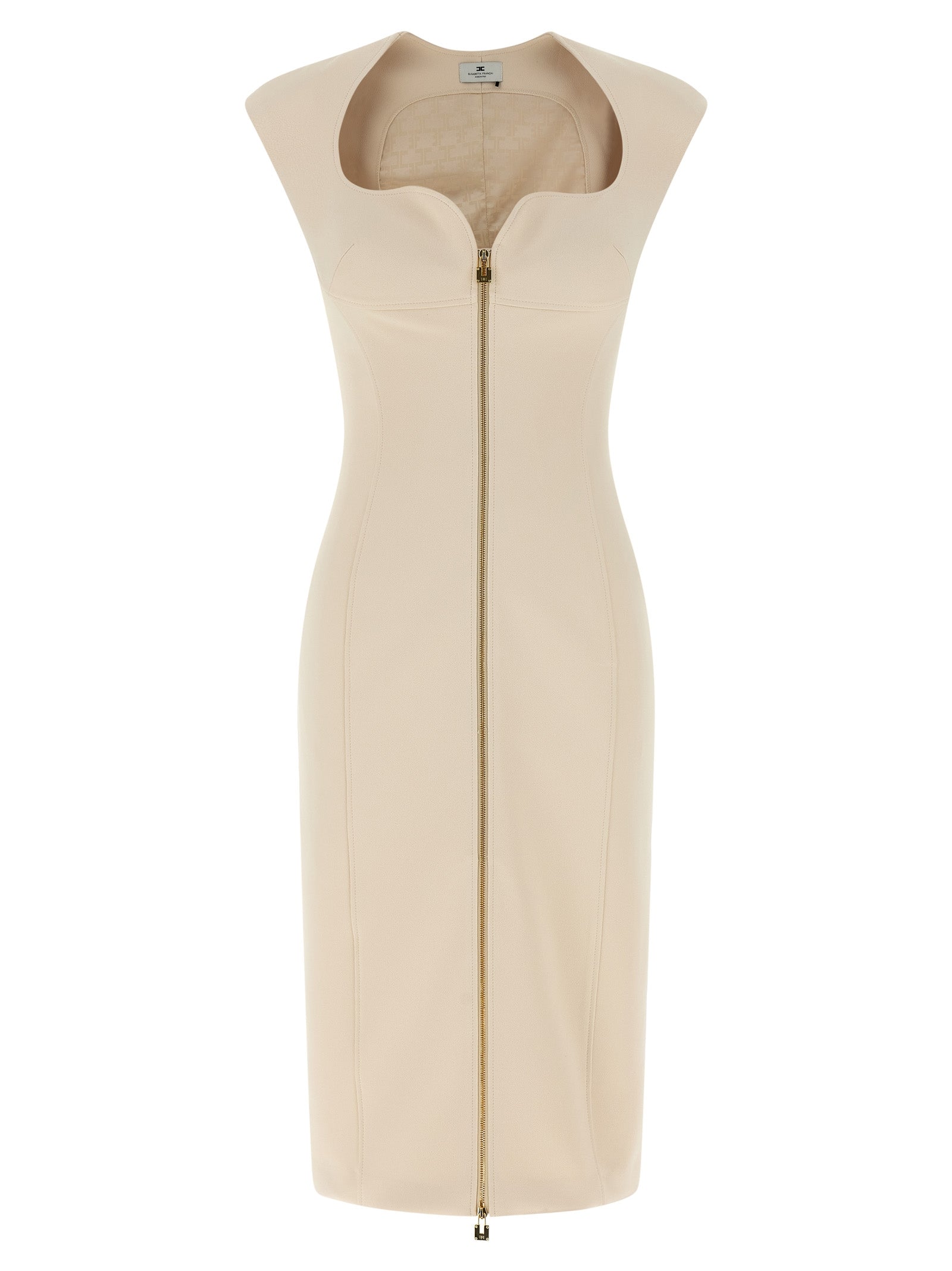 Beige Polyester Midi Dress