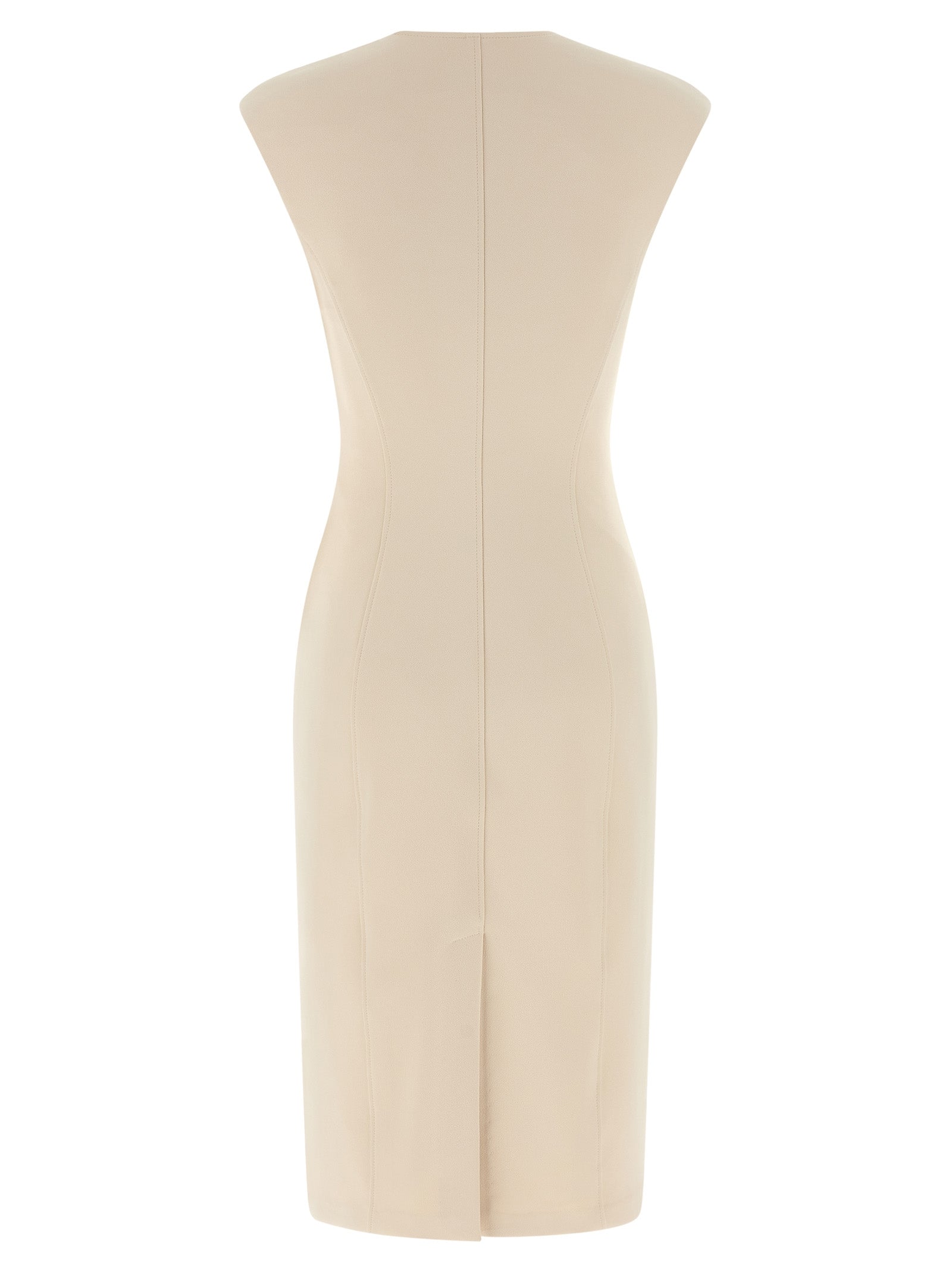 Beige Polyester Midi Dress
