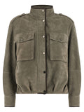 Brunello Cucinelli Gray Calfskin Leather Jacket