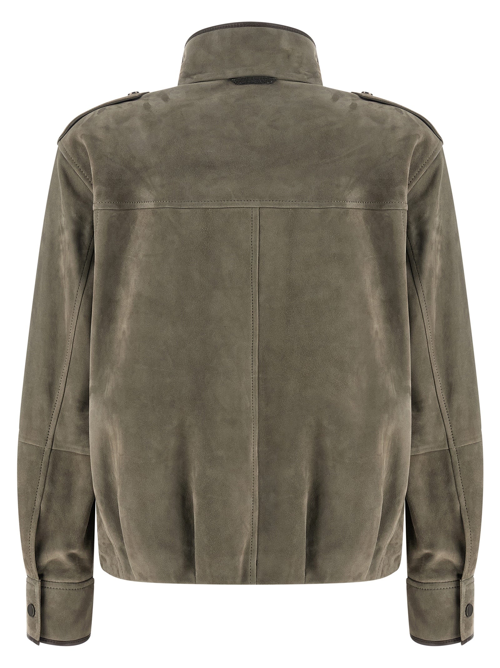 Brunello Cucinelli Gray Calfskin Leather Jacket