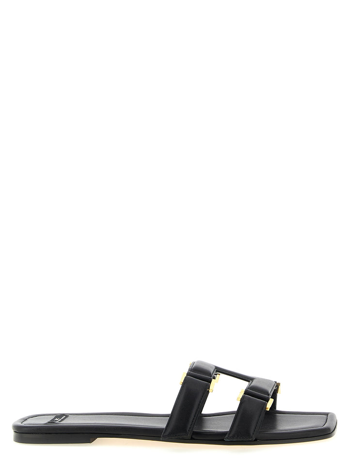 Elisabetta Franchi Svarte Lammeskinnssandaler