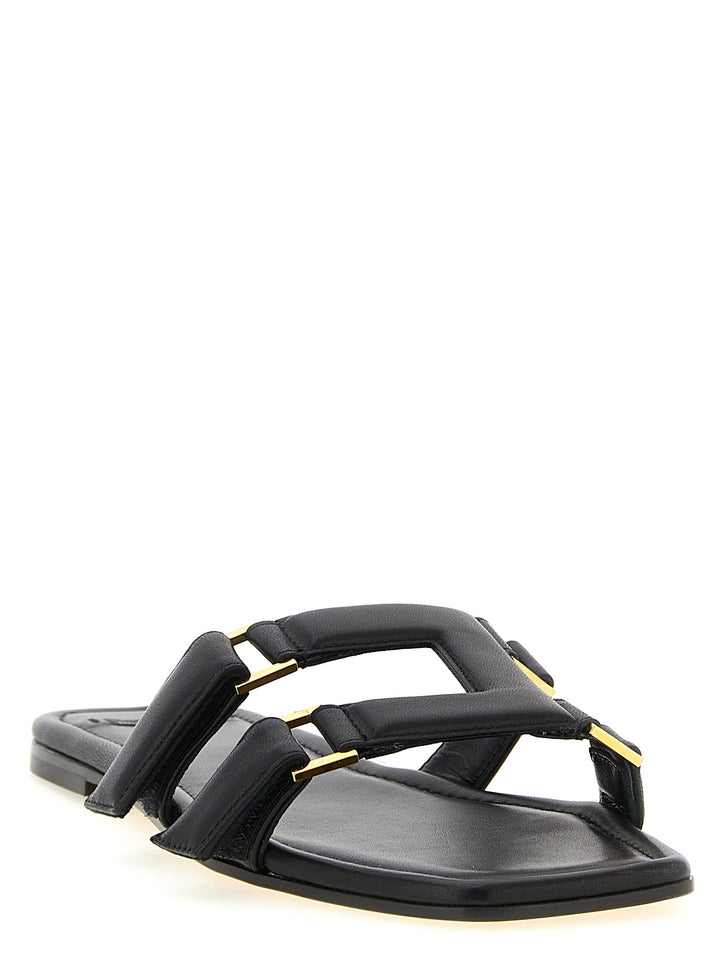 Elisabetta Franchi Svarte Lammeskinnssandaler