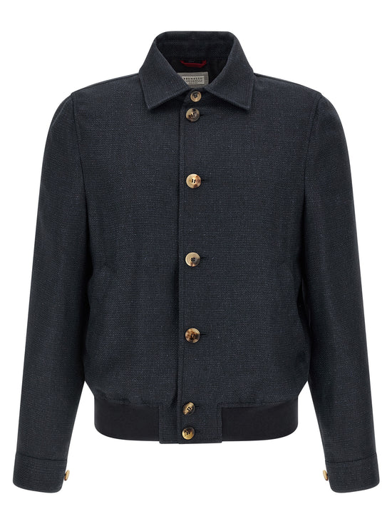 Brunello Cucinelli Blue Sisal Biker Jacket