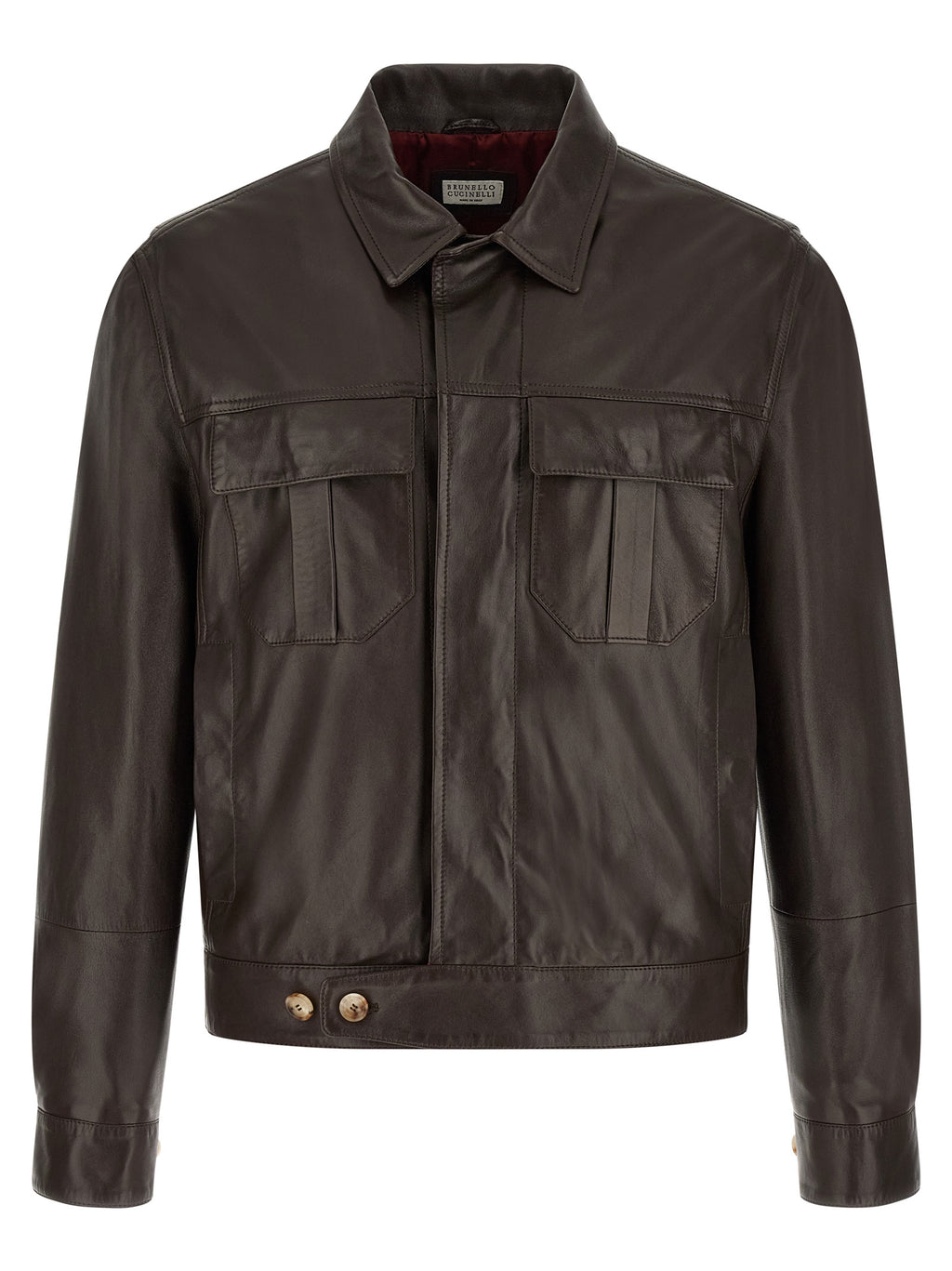 Brunello Cucinelli Brown Lamb Leather Leather Jacket