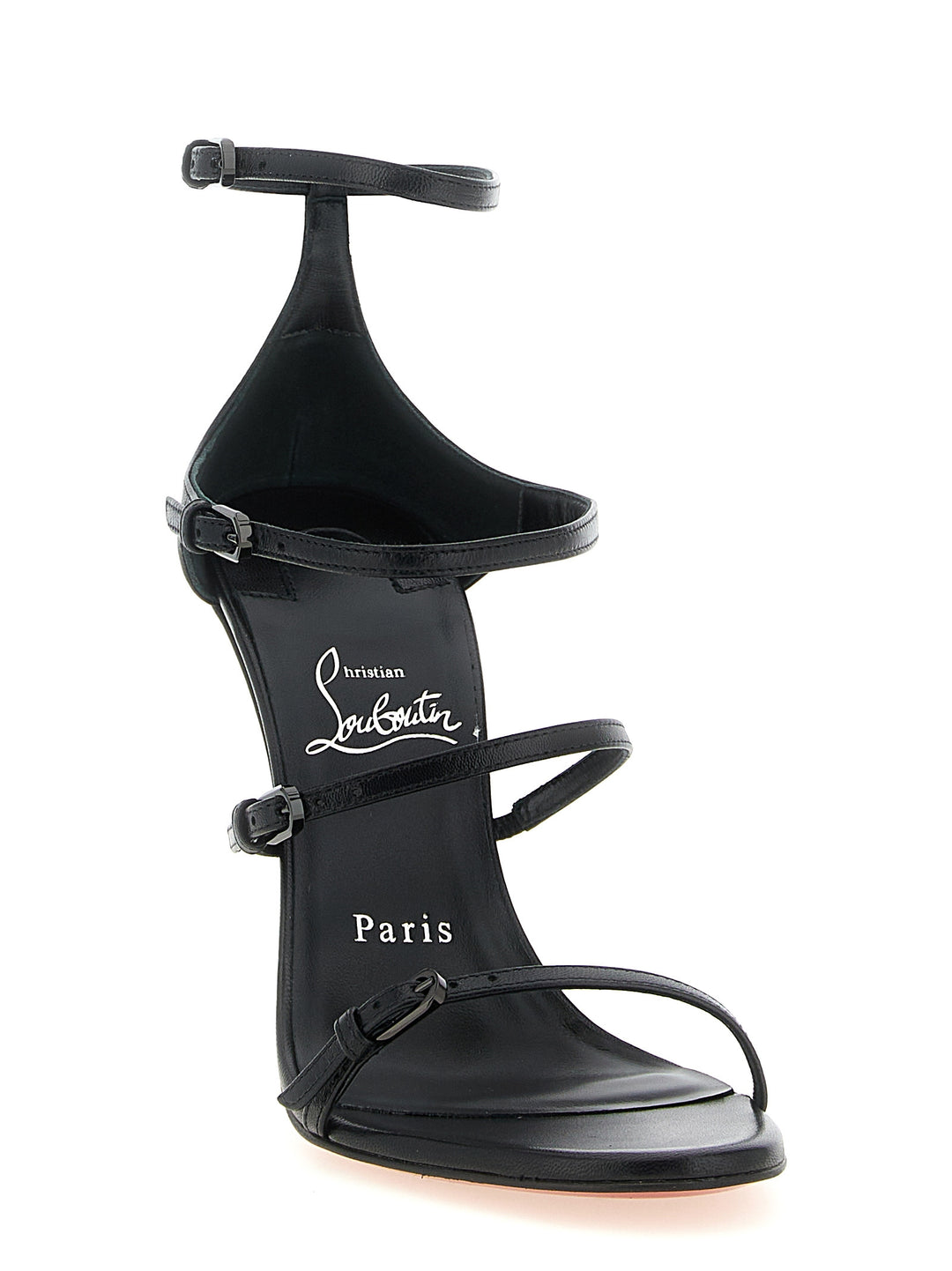 Christian Louboutin Svarte Stilettsandaletter i Geiteskinn