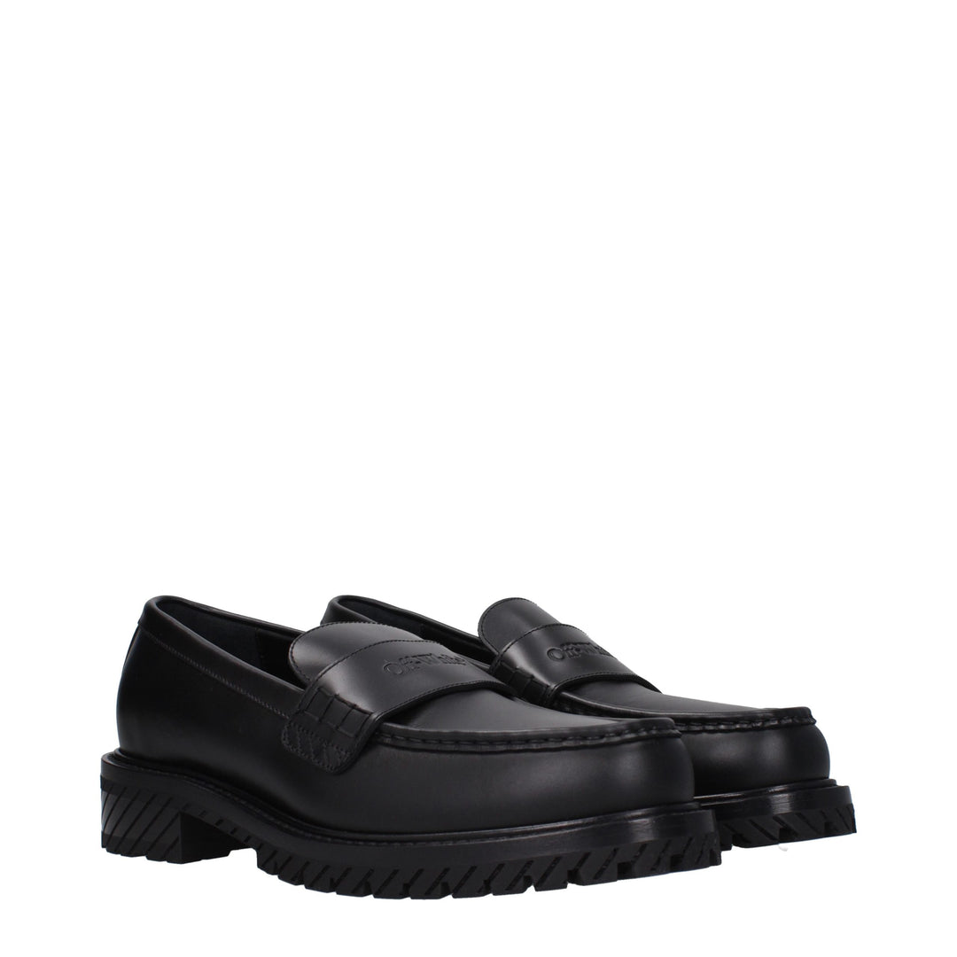Off-White Sorte Slip-On Loafers i Skinn