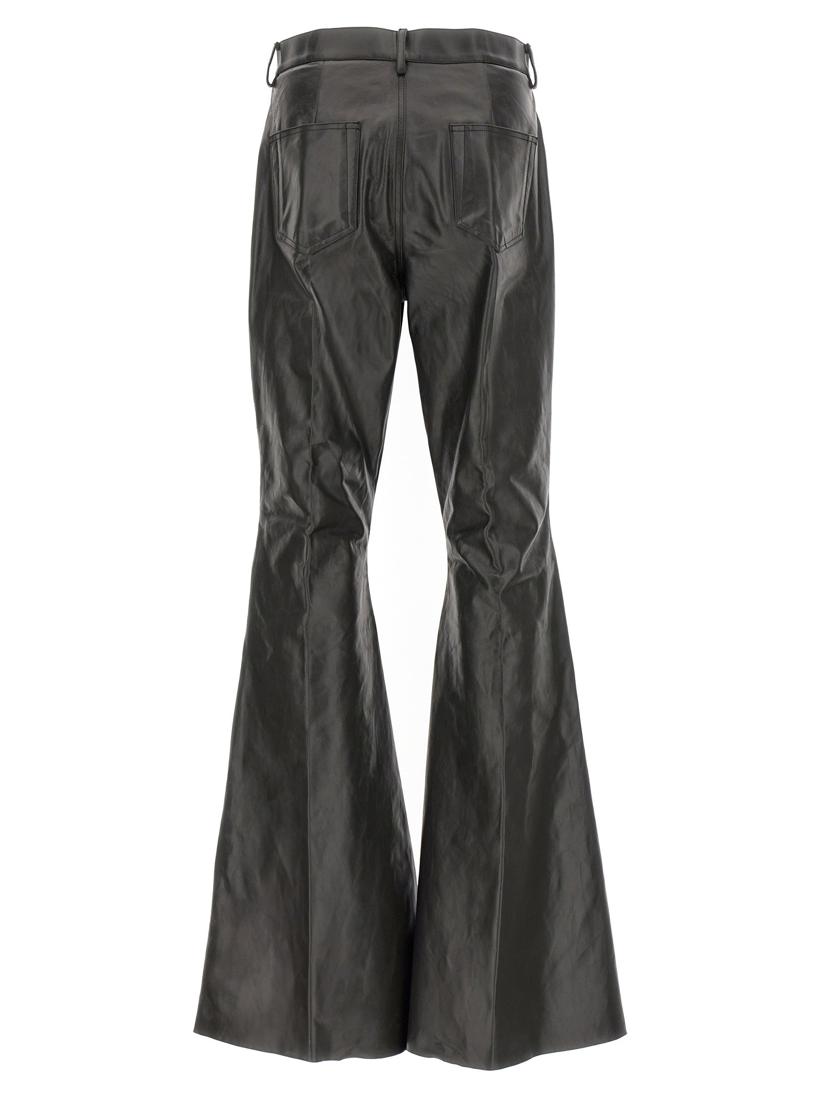 Black Calfskin Flared Pants