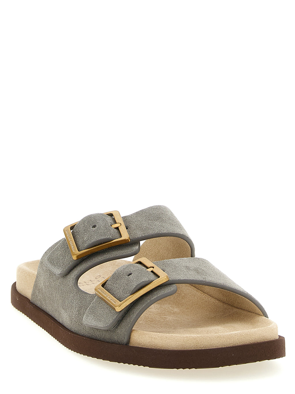 Brunello Cucinelli Gray Calfskin Slides