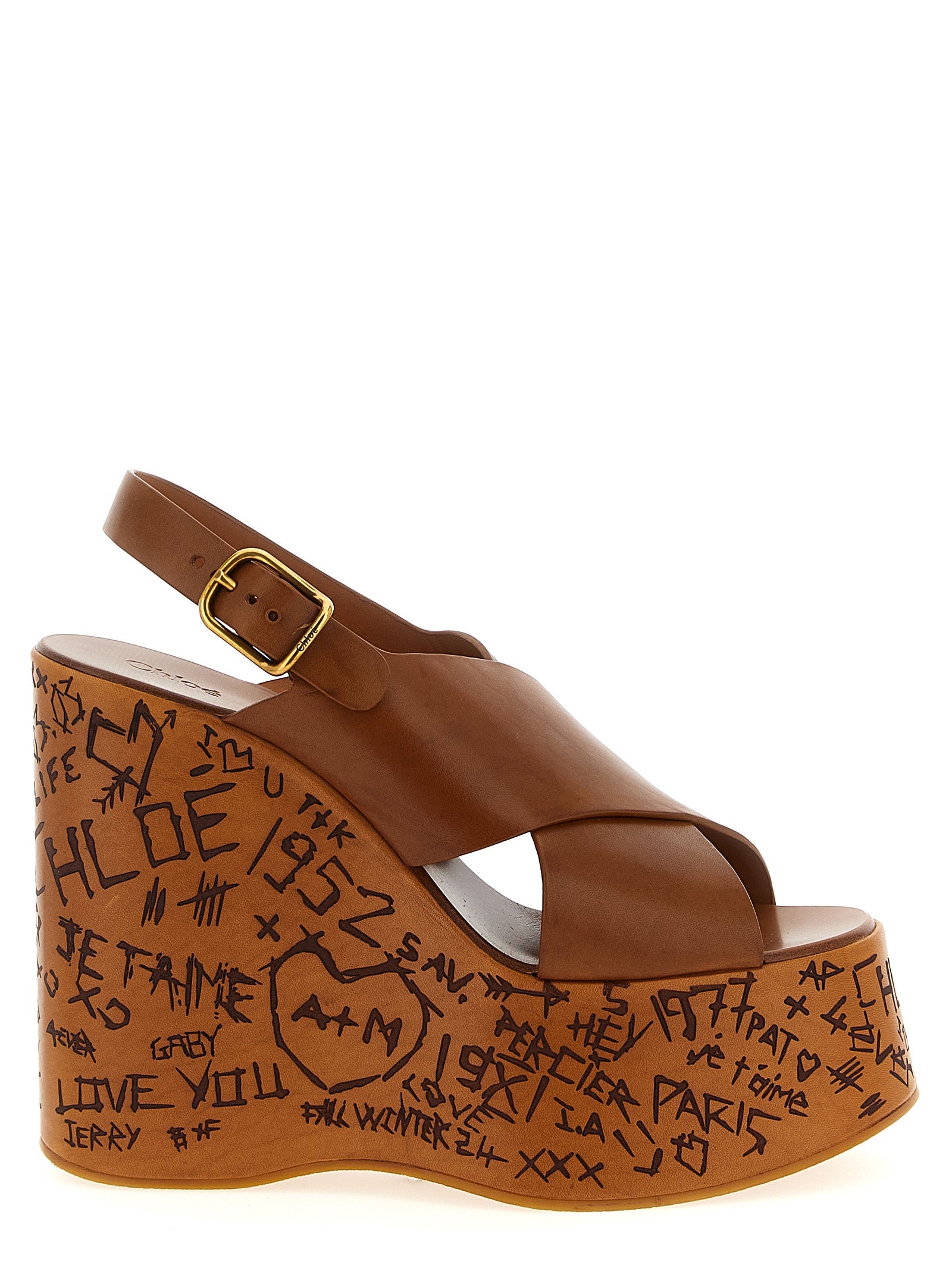 Brown Calfskin Wedge Sandals