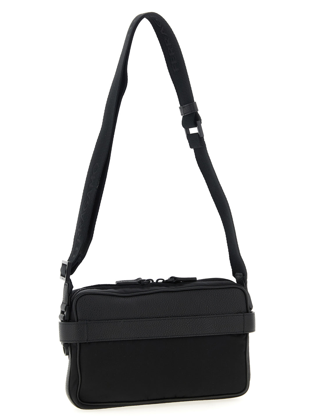 Ferragamo sort crossbody-veske i stoff