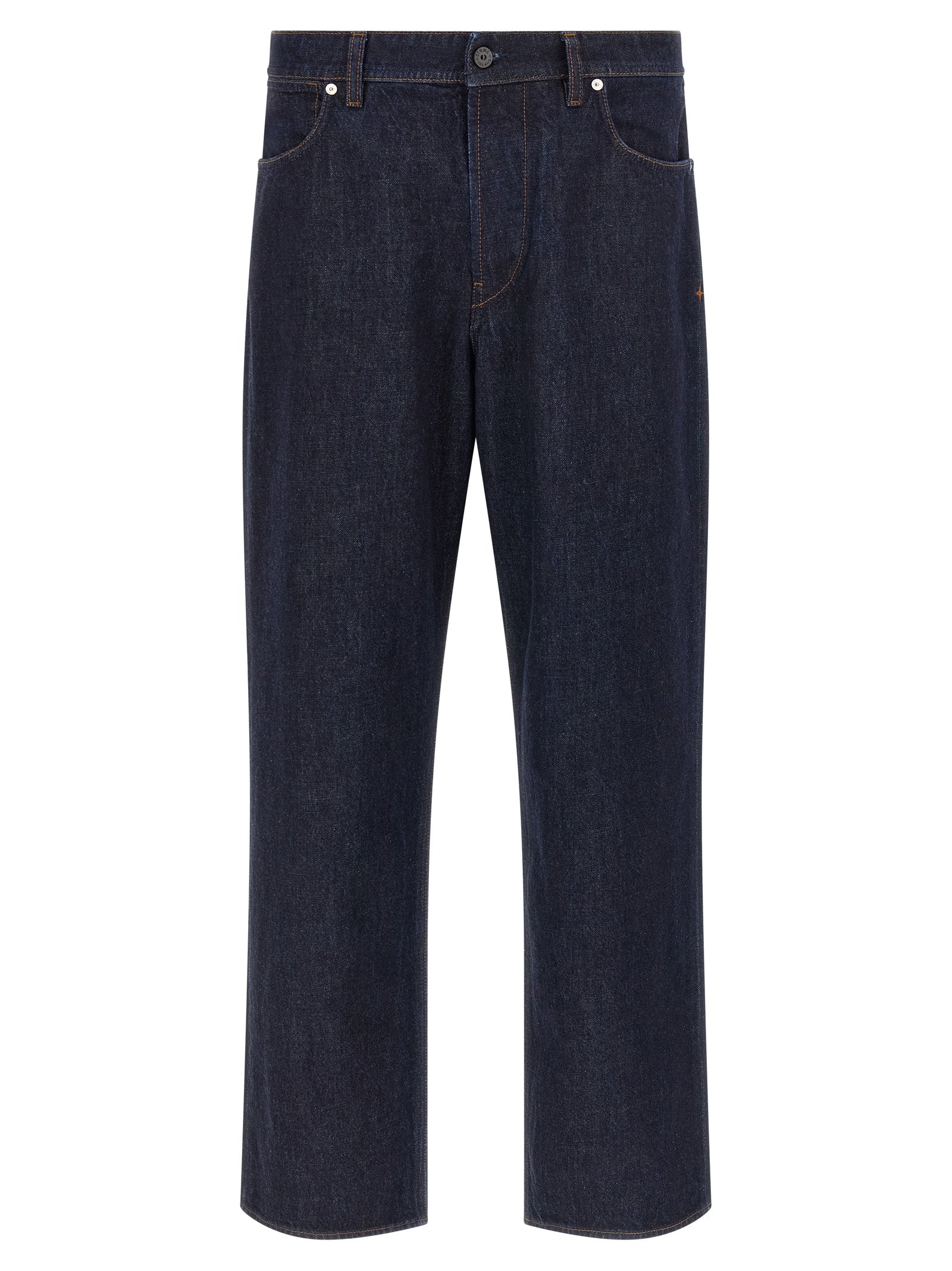 Blue Cotton Straight-Leg Jeans