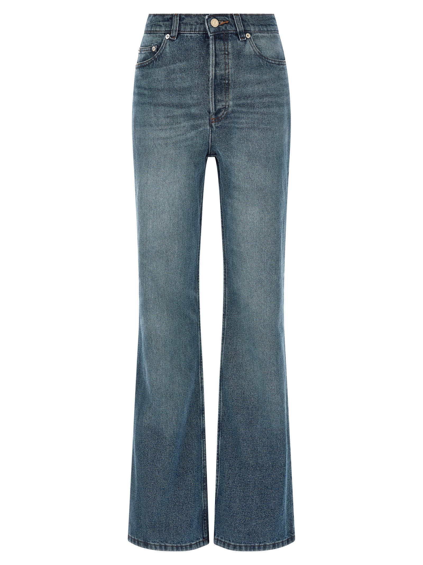 Blue Cotton Flared Jeans