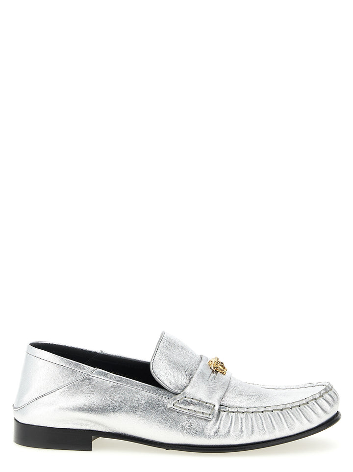 Versace Silver Lammeskinn Slip-On Loafers