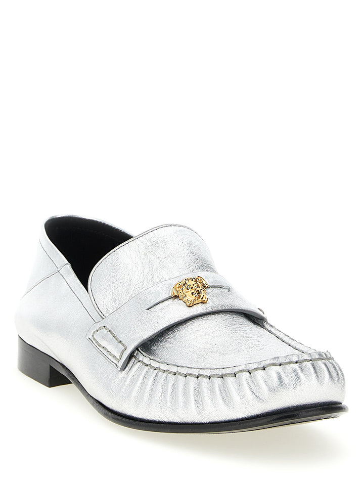 Versace Silver Lammeskinn Slip-On Loafers