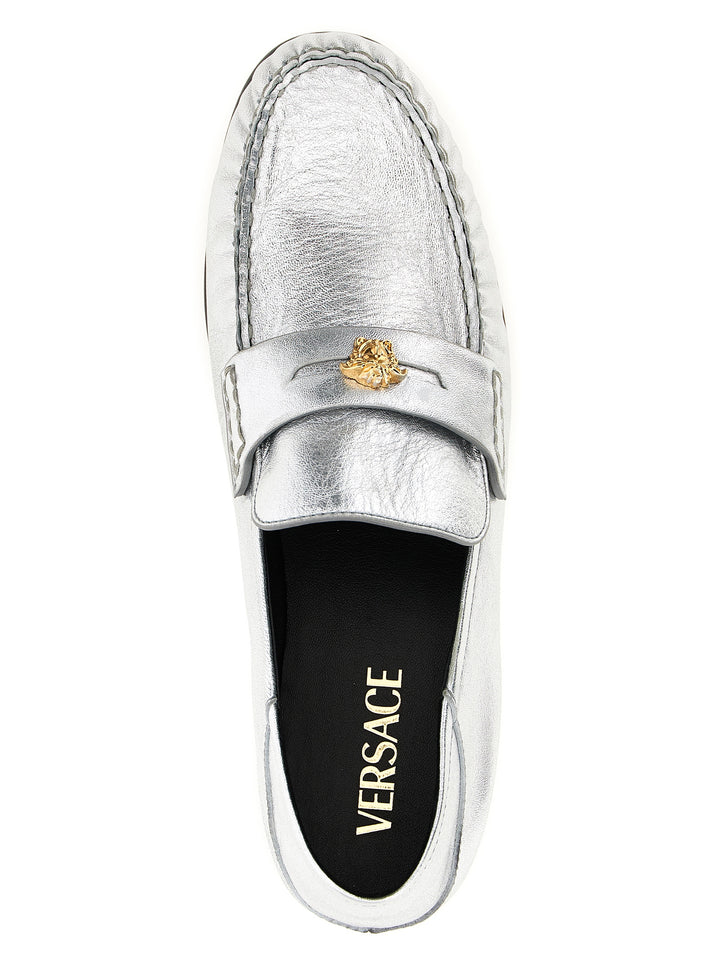 Versace Silver Lammeskinn Slip-On Loafers