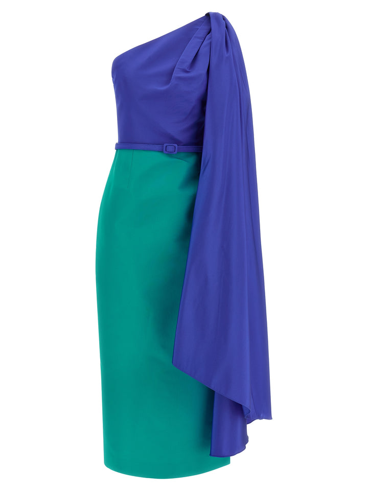 Carolina Herrera flerfarget silkemidi-kjole