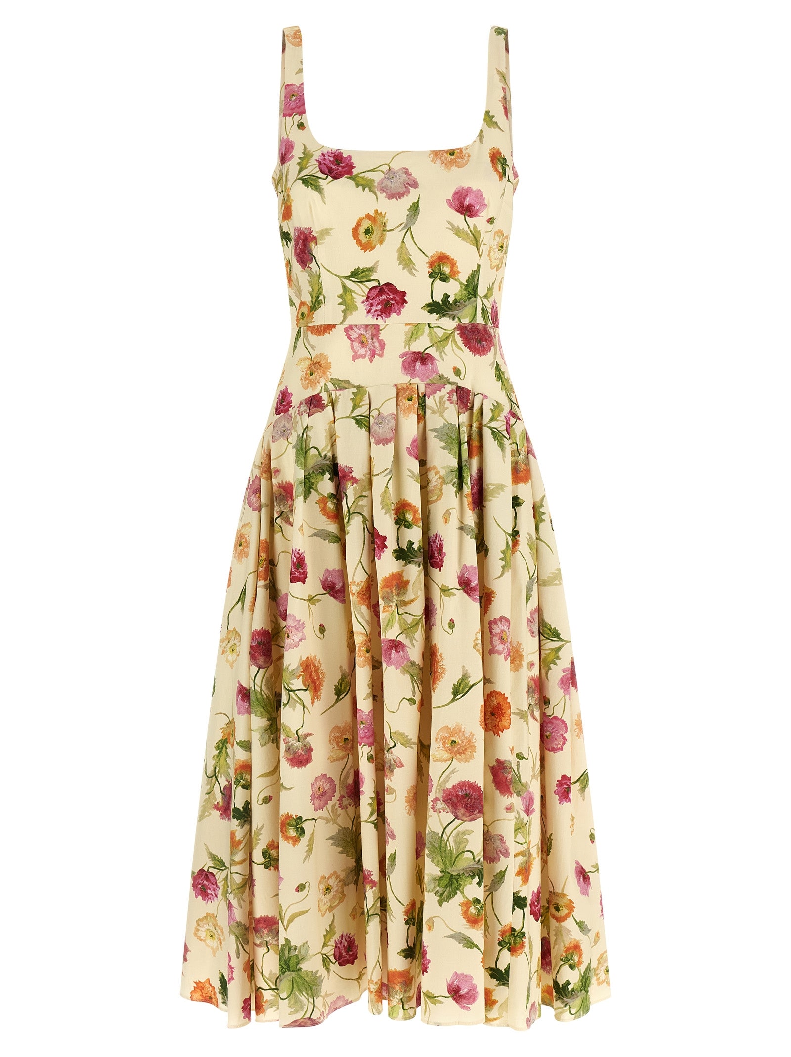 Beige Cotton Midi Dress