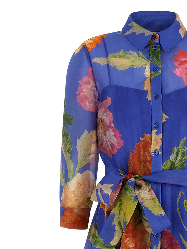 Carolina Herrera Blå Lang Kjole i Silke