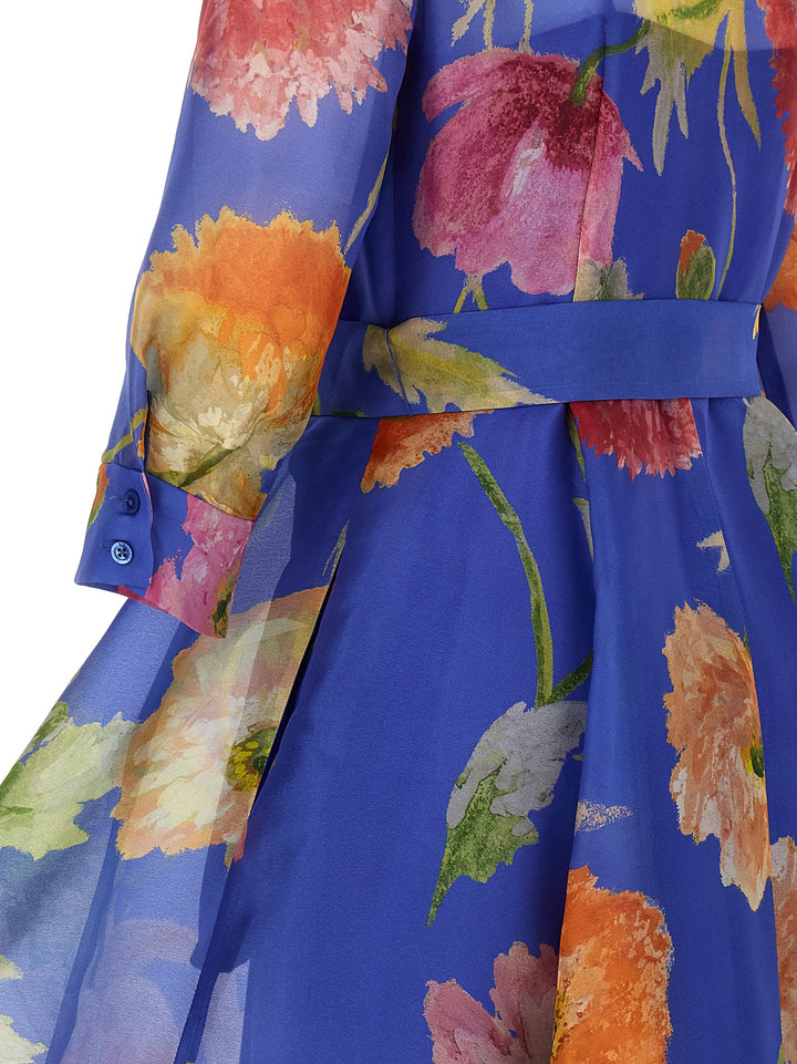 Carolina Herrera Blå Lang Kjole i Silke