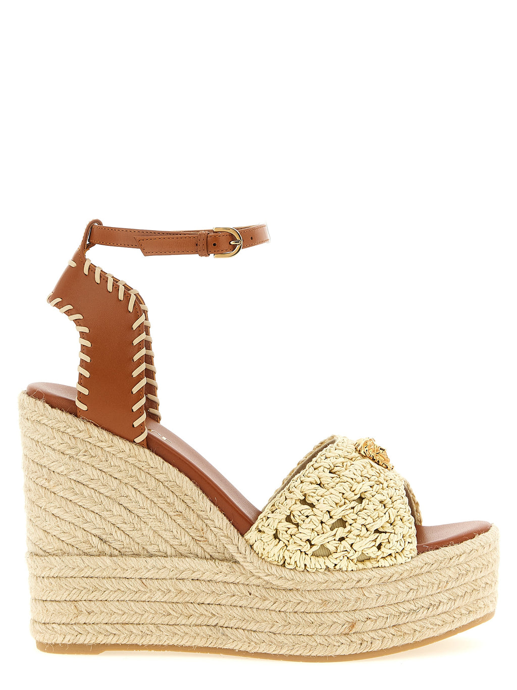 Versace Beige Lamb Leather Wedge Sandals