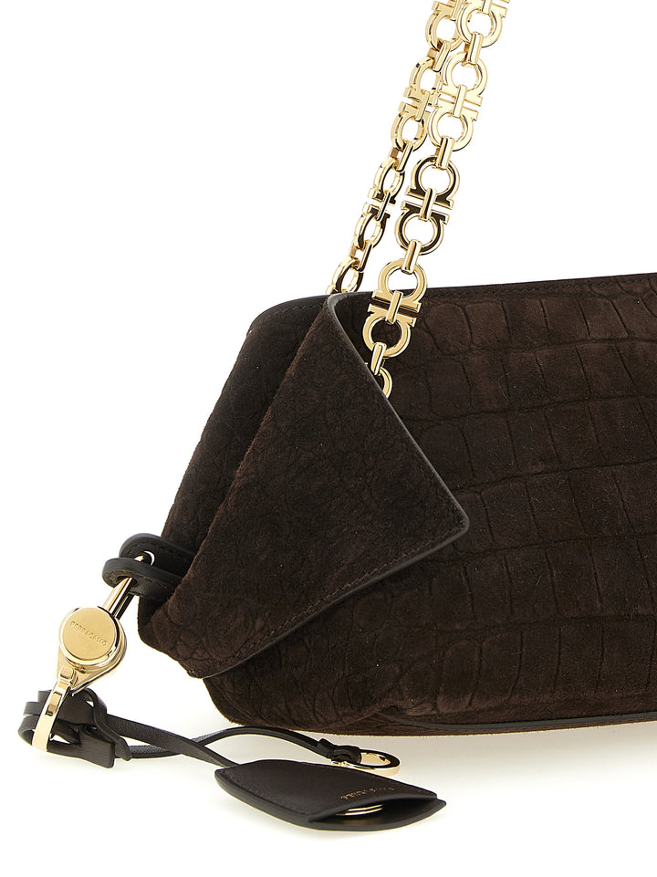 Ferragamo Skulderveske i brunt geiteskinn