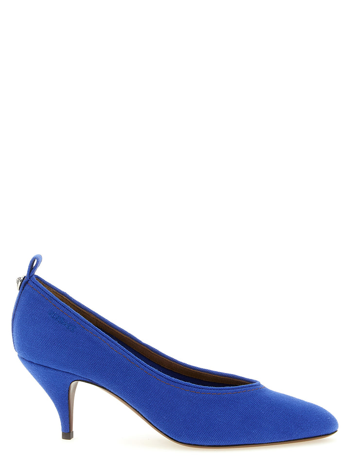 Versace Blue Cotton Pumps Med Mellomhøy Hæl