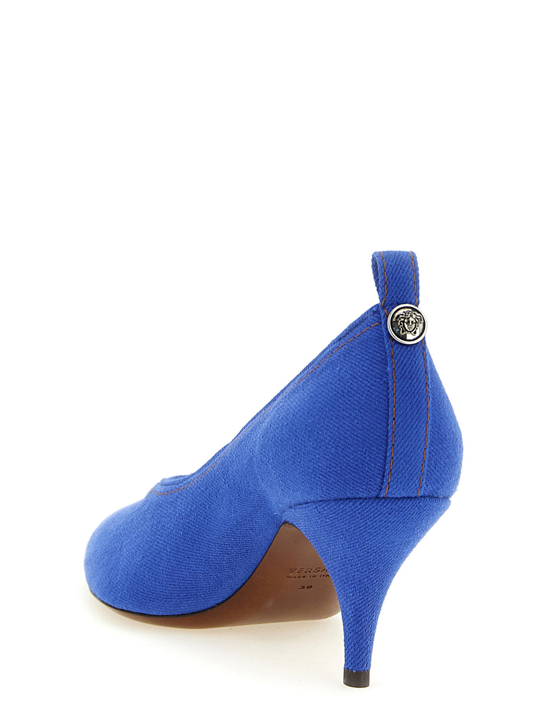 Versace Blue Cotton Pumps Med Mellomhøy Hæl