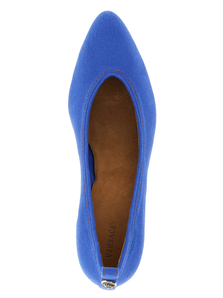 Versace Blue Cotton Pumps Med Mellomhøy Hæl