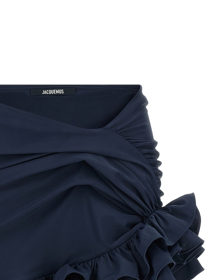 Jacquemus blått, langt skjørt i polyamid