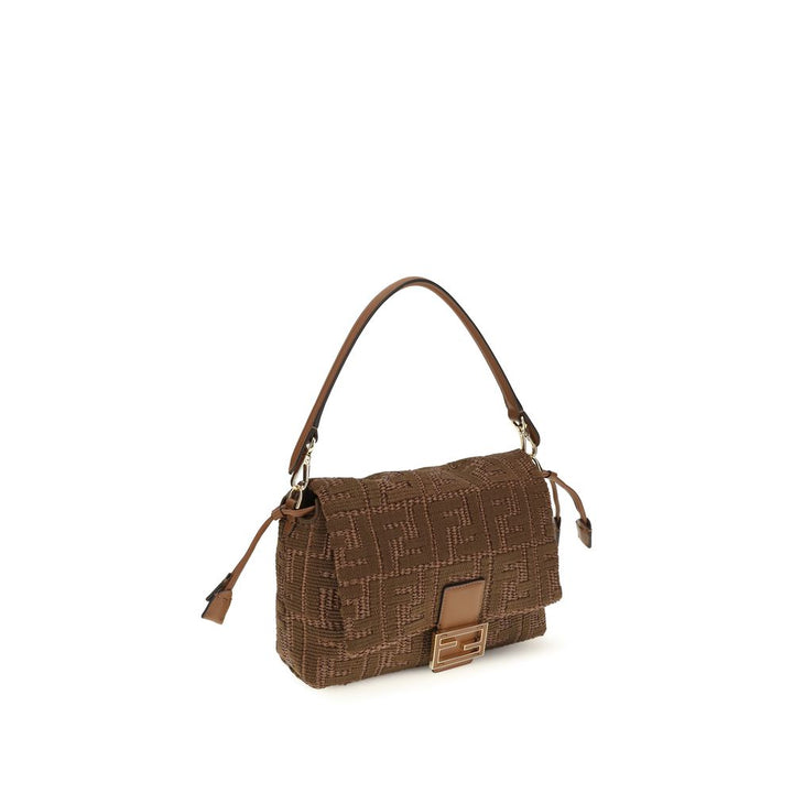 Fendi brun skulderveske i raffia