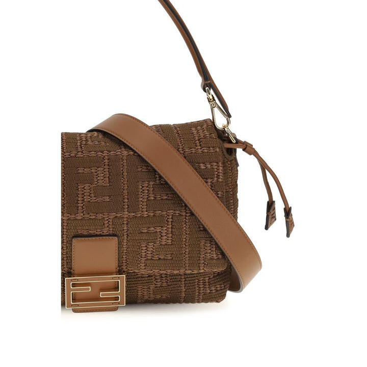 Fendi brun skulderveske i raffia