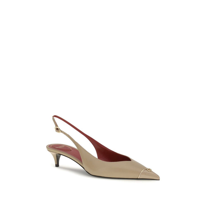 Valentino Garavani Beige Kalveskinn Bos Taurus Pumps Med Mellomhøy Hæl