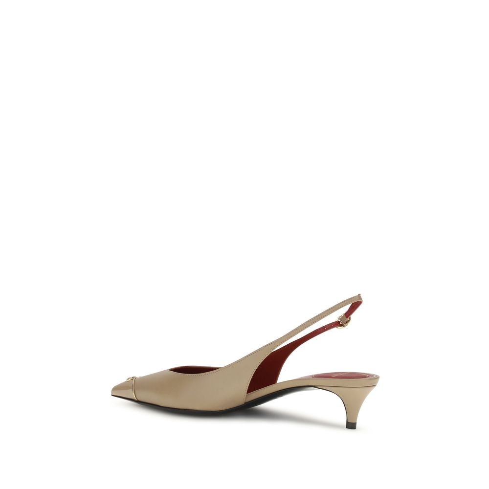 Valentino Garavani Beige Kalveskinn Bos Taurus Pumps Med Mellomhøy Hæl