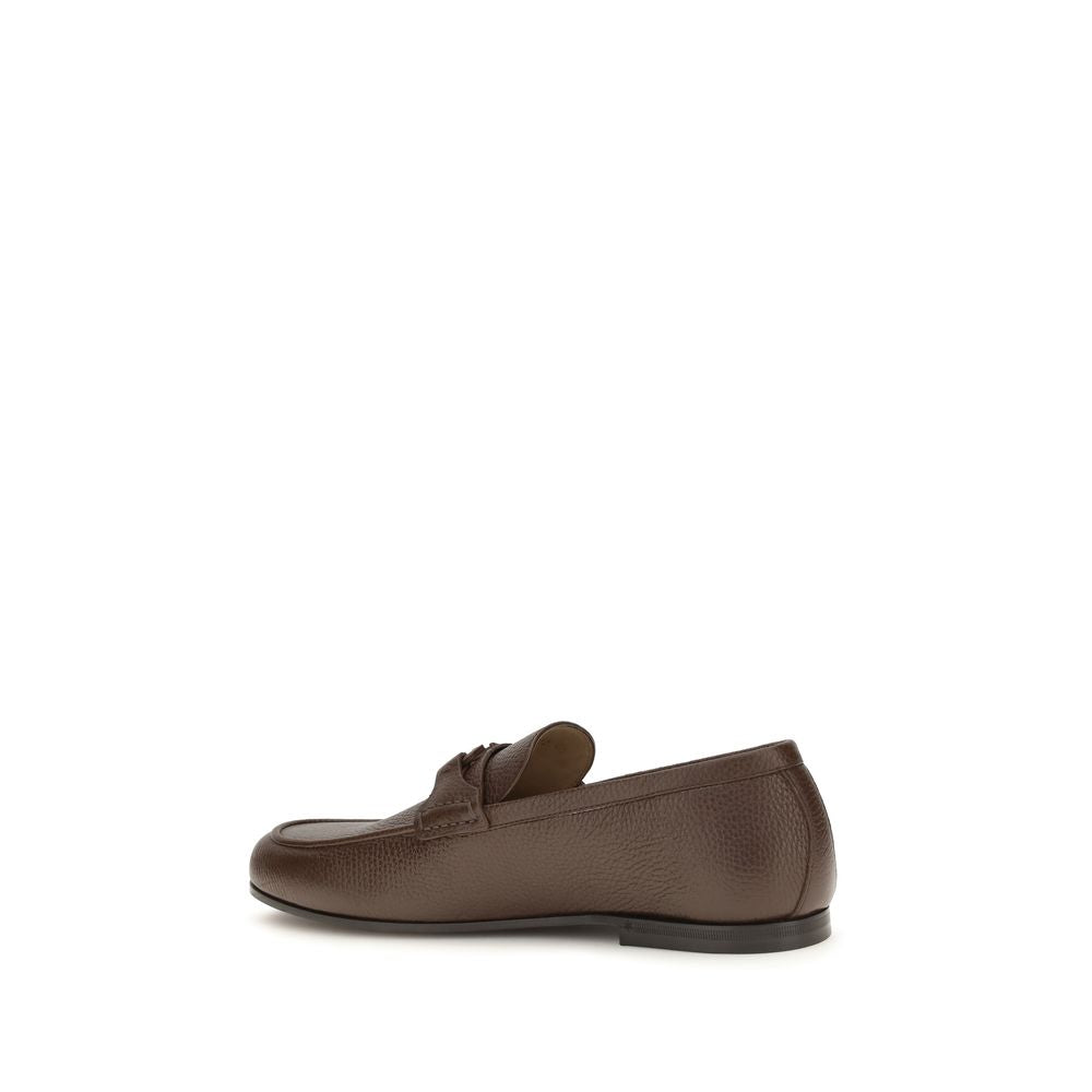 Valentino Garavani Brungrå Slip-On Loafers i Hjorteskinn